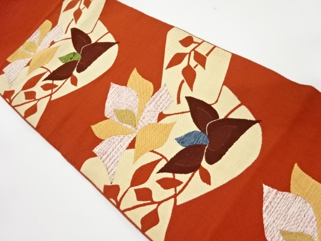 枝花模様織り出し名古屋帯